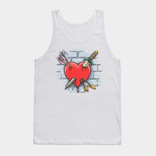 Heart Pierced by Dagger and Arrows Colorful Tattoo Tank Top